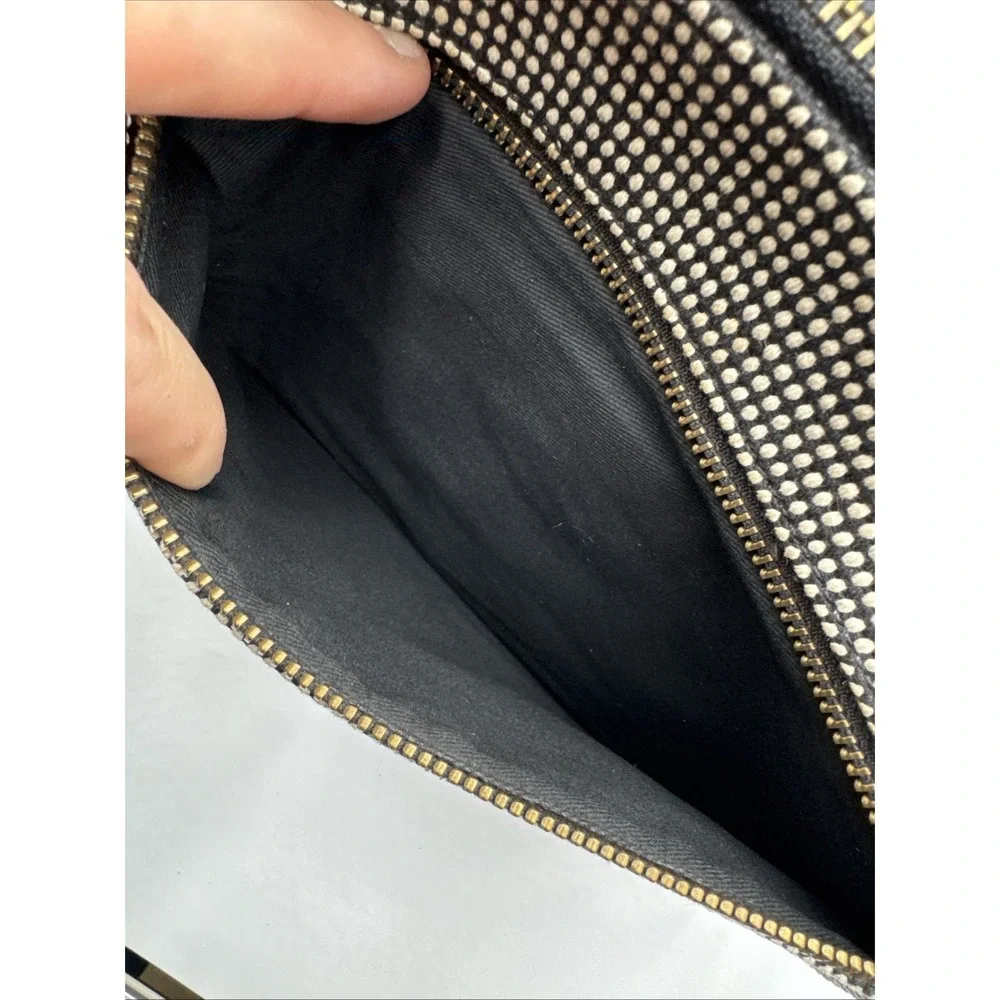 Fossil Kinley Crossbody Handbag Messenger Bag Purse Black White Bronze key Tag